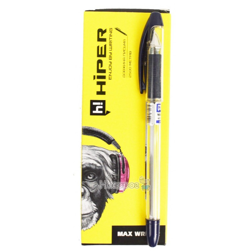 Ручка масляна чорна 0,7мм Hiper Max Writer HО-335 2500м довжина письма //10 шт/уп