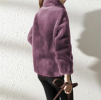Жіноча плюшева куртка демісезонна вкорочена XL фіолетовий