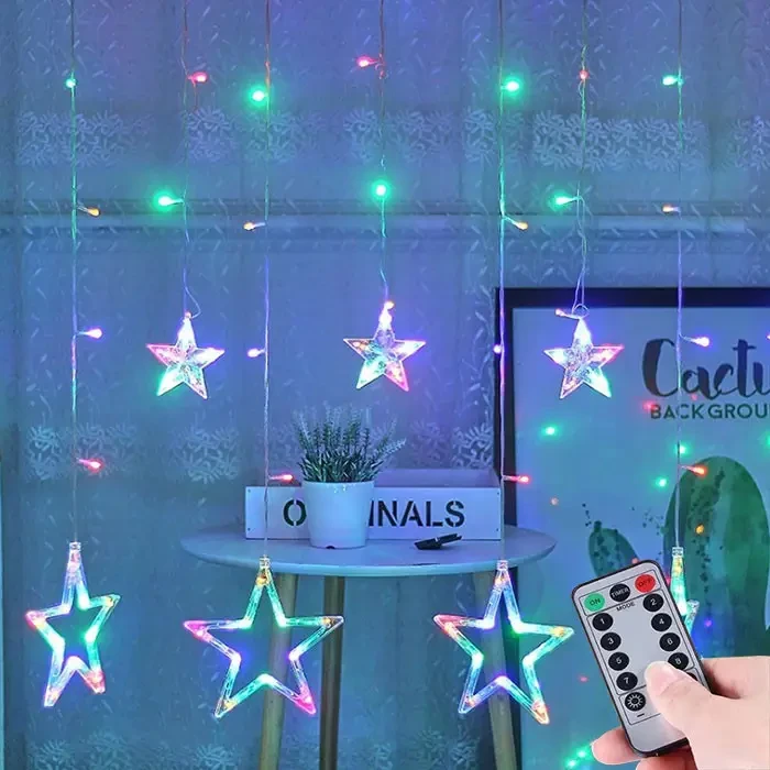 Гірлянда штора LED Зірка мультик із пультом, Гірлянда Зірка