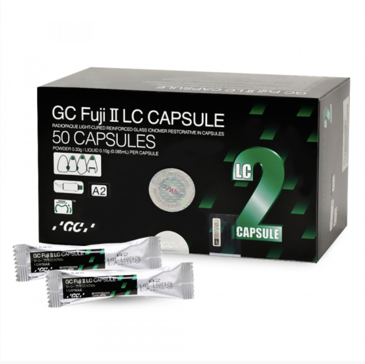 FUJI II LC / ФУДЖІ 2 ЛС / Capsules A2, 50 капсул, Склоіономерний реставраційний цемент GC