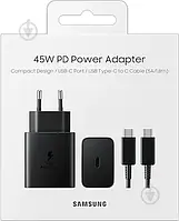 Блок швидкої зарядки Samsung 45w PD3.0 (EP-T4510) чорноо кольору з кабелем 1.8м на 5A Type-C(USB-C) Type-C