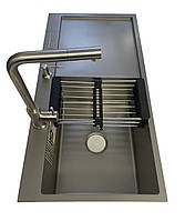 Кухонная мойка Lidz LH10050B Brush с полкой для ножей и смеситель для кухни Aria 015FL-13 выдвижной излив,Lidz