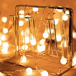Гірлянда кульки 50 led 5 метрів - колір теплий білий - світлодіодна новорічна на ялинку та для декору