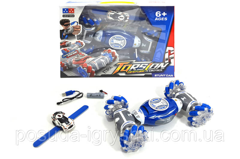Машинка UD2195A на радіокеруванні, 2,4G, акумулятор, USB зарядне, пульт-браслет, трюкова, складається, 2 кольори, в коробці, 41-30, фото 1