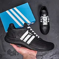 Мужские кроссовки adidas черные, кожаные адидас, демисезонные весна \ осень ЧИТАЙТЕ ОПИСАНИЕ