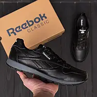 Мужские кроссовки Reebok Classic черные, кожаные (рибок) демисезонные, весна/осень ЧИТАЙТЕ ОПИСАНИЕ