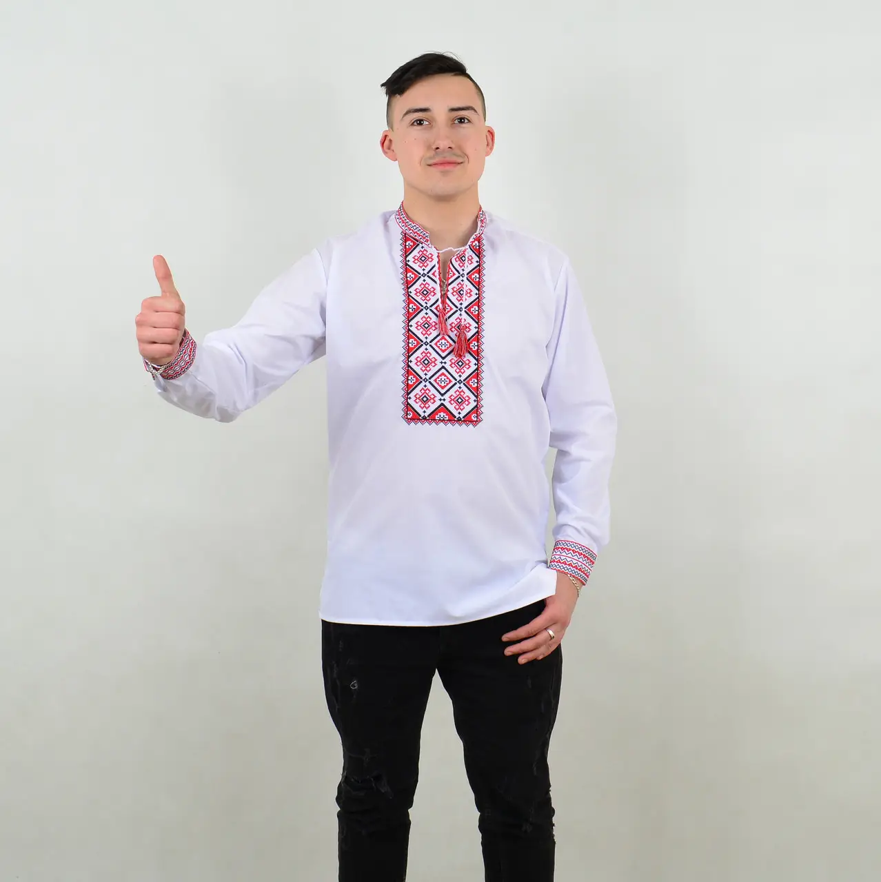 Сорочка чоловіча "Француз" Білий (вишивка - Червоний)