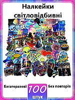 Стикери світловідбиваючі на телефон та чохол Блискучі наклейки аніме на карту 100шт Різнокольорові