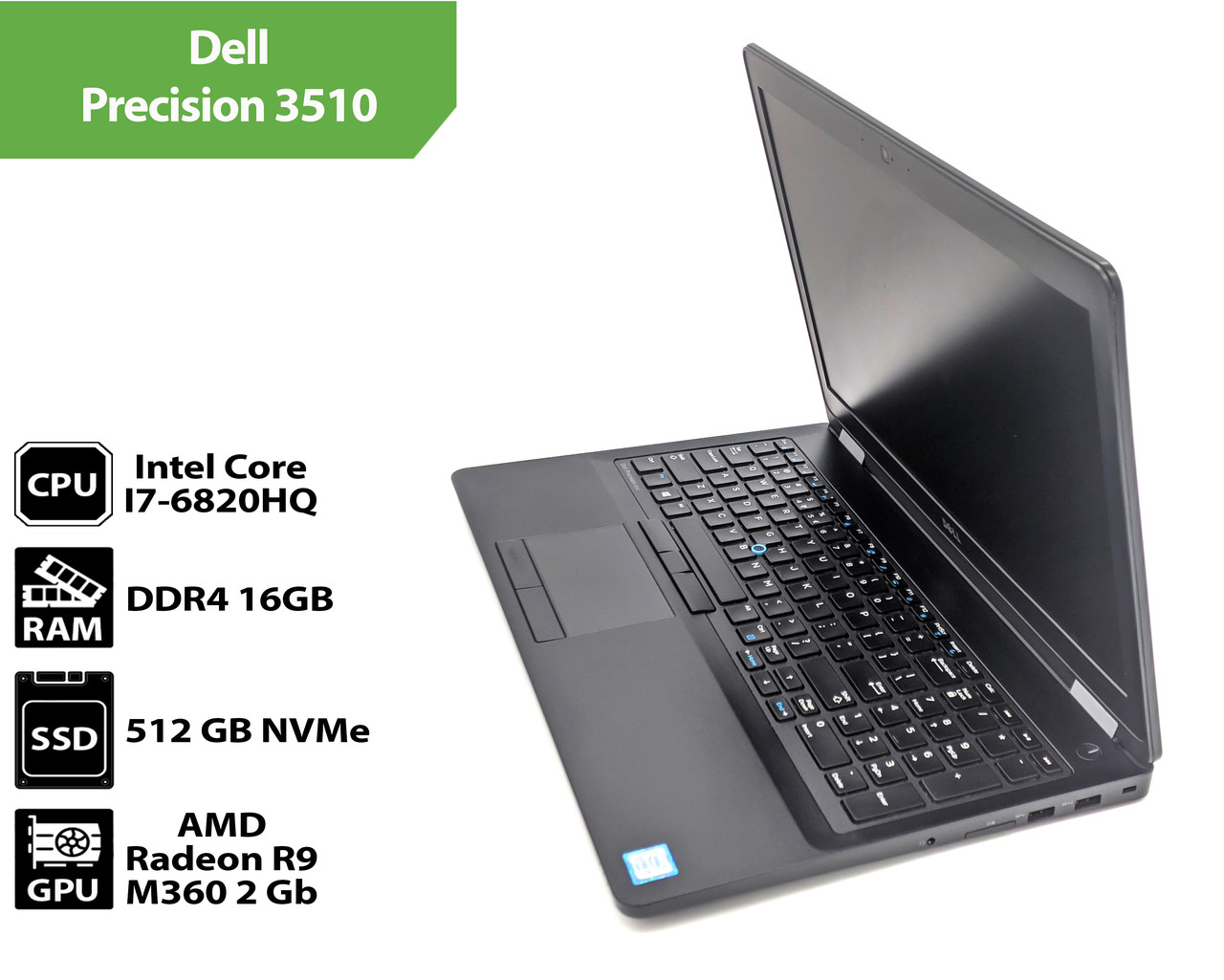 Ноутбук Dell Precision 3510 (15.6"/Intel Core I7-6820HQ / 16Gb /  SSD 512Gb / Radeon R9 M360), фото 1