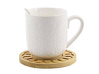 Чашка чайная белая 300 мл с ложкой и деревьями. подставкой D PJ03381 ТМ INTEROS OS