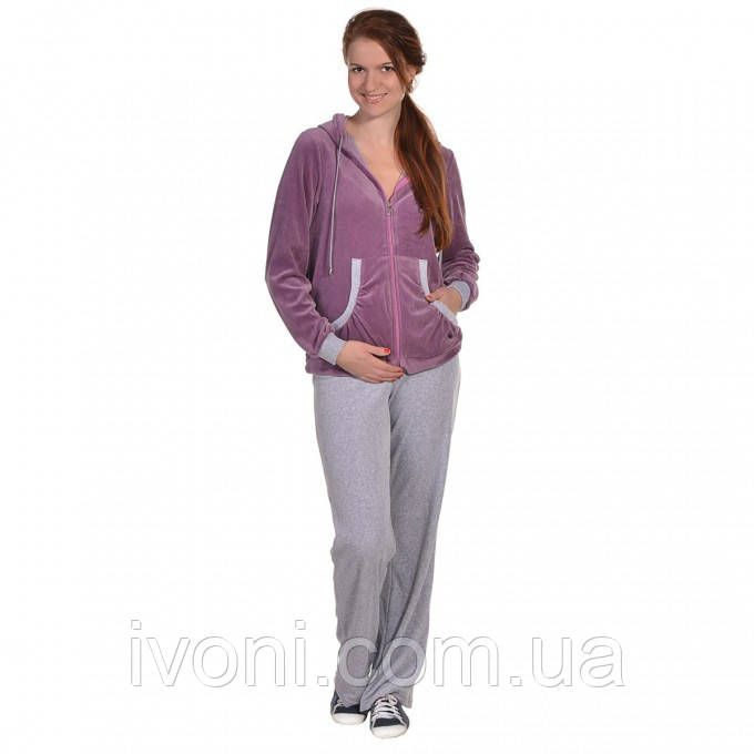 Спортивный костюм для беременных и кормящих мам велюровый с капюшоном (сирен., бордо, розов.) - фото 1 - id-p374679260