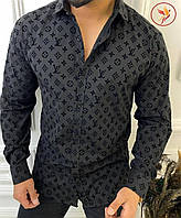 Мужская рубашка Louis Vuitton приталенная M, Черный