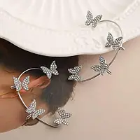 Сережки кафы ButterflyDance на ухо без прокола, бижутерия с камнями 62х48 мм 2 шт.