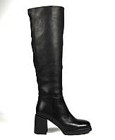 Сапоги женские Зимние черные на высоком каблуке натуральная кожа + цигейка H2353-7328BM-S1178 Brokolli 3225