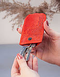 Чохол для ключів шкіряний червоний з тисненням Квітучий сад | Ключниця шкіряна, фото 9