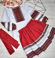 Дитячий комплект з вишивкою для дівчинки 110см, 116см Червоний. Костюм вишиванка+ юбка для дівчинки