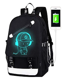 Рюкзак Music з USB світиться в темряві Чорний