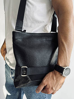 Сумка чоловіча з натуральної шкіри на блискавці чорна