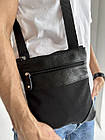 Чоловіча текстильна сумка зі шкіряними вставками через плече, матеріал Оксфорд, чорного кольору, фото 2