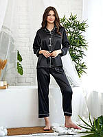 Атласная женская пижама со штанами и рубашкой, Атласная женская пижама шёлковая с брюками L