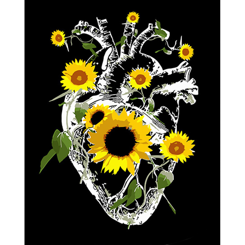 Картина по номерам Сердце среди подсолнухов, Strateg на ЧЕРНОМ ФОНЕ, 40х50см. (AH1028) - фото 1 - id-p2073716443