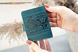 Візитниця шкіряна бірюзова з тисненням Калина та Герб України | Шкіряний картхолдер, фото 2