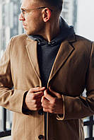 Мужское пальто классическое длинное бежевого цвета, мужское стильное пальто весенне осеннее на пуговицах