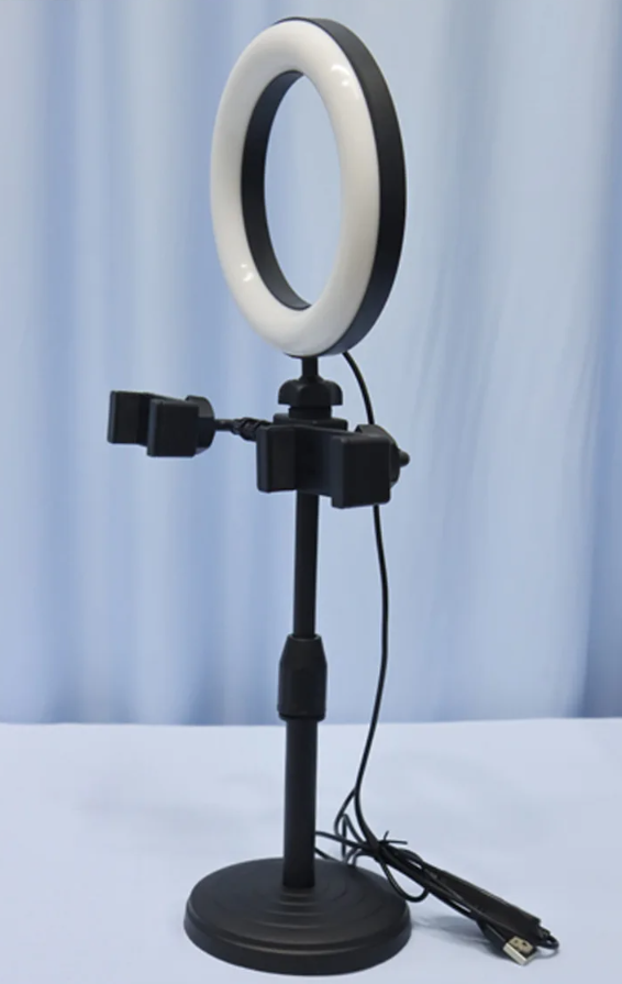Кільцева Led лампа Ring Light 16 см на круглому штативі з двома тримачами