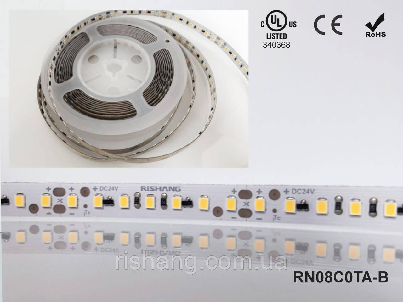 LED-стрічка RISHANG 120-2835-12V-IP20 8,6 W 818 Lm 3000 K 5 м (RN08C0TA-B-WW)