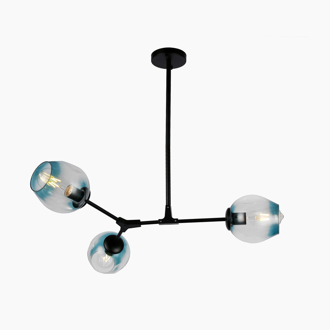 Чорна люстра "Молекула" з  плафонами на три лампи   (52-L7731-3 BK+BL)