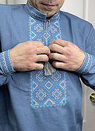 Сорочка чоловіча "Француз" Льон Бірюзовий  (вишивка - Блакитний), фото 3