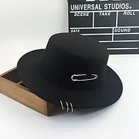 Капелюх канотьє з декором чорний (срібна фурнітура)