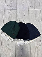 Теплые шапки Tommy Hilfiger, брендовая удобная и легкая шапка мелкой вязки из качественной "ангоры"