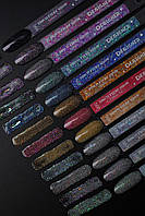 Светоотражающий гель-лак Disco fiere show Дизайнер с разноцветными частицами для ногтей, 9 мл.