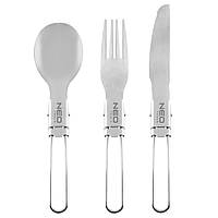 Neo Tools Набір посуду туристичного, 3в1, складні ніж,ложка,вилка, сертифікат LFGB, чохол, 0.07кг