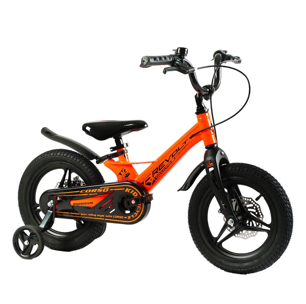 Дитячий велосипед із додатковими колесами 3-5 років 14 дюймів Corso Revolt Жовтогарячий
