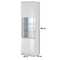Шафа вітрина з підсвічуванням Toledo 60 см білий глянець із закругленими кутами у вітальню
