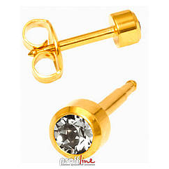 Сережки Caflon чорний діамант у золотій оправі 3 мм (стерильні) (Арт. yb14r)