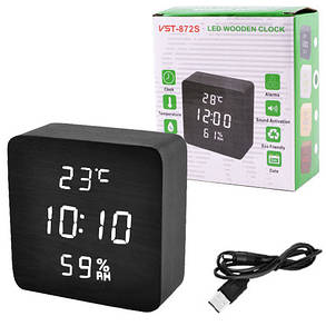 Годинник мережевий VST-872S-6 білий (корпус чорний), температура, вологість, USB, фото 3