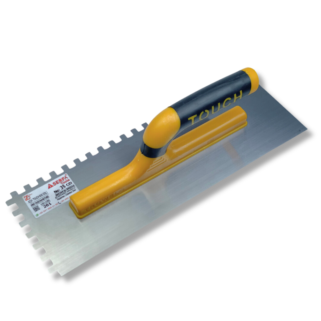 Гладила зубчаста штукатурна 35 см, зуб 8 мм Notched Trowel Open Handle, нержавіюча сталь, жовта (201)