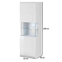 Шафа вітрина настінна з підсвічуванням Toledo 53 см білий глянець із закругленими кутами у зал