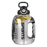 Черная, прозрачная, ударопрочная, спортивная бутылка для воды , замок поилки, с соломинкой внутри. 1600 мл