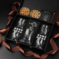 Подарунковий набір 4 склянки для віскі, графином та стеатитовим камінням для охолодження віскі. 4 шт. склянок Bohemia Quadro 340 мл + Графин Bohemia Quadro 500 мл