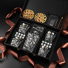 Подарунковий набір 4 склянки для віскі, графином та стеатитовим камінням для охолодження віскі. 4 шт. кришталевих склянок Bohemia Glacier 350 мл + Графин Bohemia Glacier 900 мл