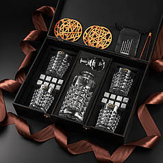 Подарунковий набір 4 склянки для віскі, графином та стеатитовим камінням для охолодження віскі. 4 шт. склянок Bohemia Diamond 280 мл + Графин Bohemia Diamond 700 мл