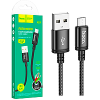 Кабель для зарядки та передачі даних USB-Micro Hoco X89 (2,4А / 1м / тканина) чорний / Шнур для швидкої зарядки