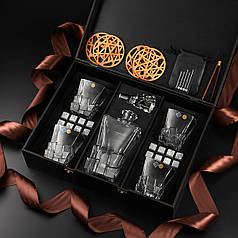 Подарунковий набір 4 склянки для віскі, графином та стеатитовим камінням для охолодження віскі. 4 шт. кришталевих склянок Bohemia Crack 310 мл + Графин Bohemia Crack 900 мл