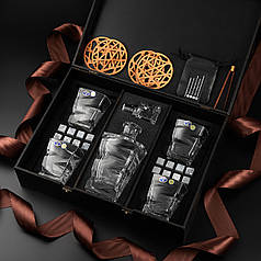 Подарунковий набір 4 склянки для віскі, графином та стеатитовим камінням для охолодження віскі. 4 шт. кришталевих склянок Bohemia Zig-Zag 300 мл + Графин Bohemia Zig-Zag 750 мл