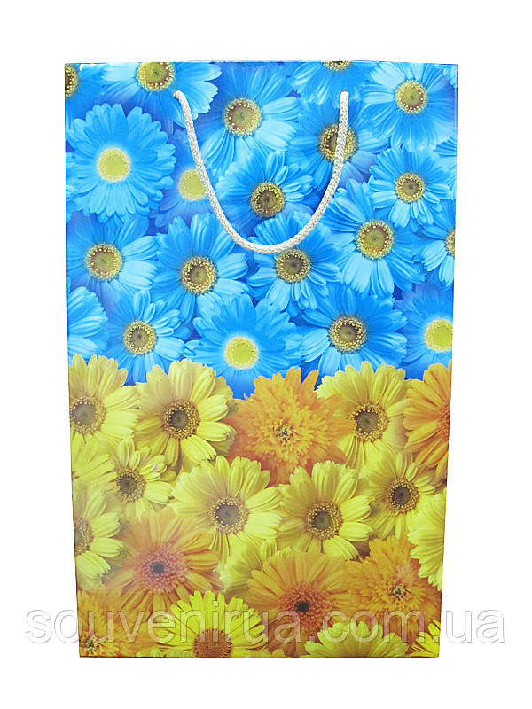 Подарунковий пакет Жовто-сині квіти 350*220 (паковання) (Подарункові пакети)