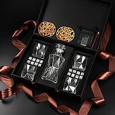 Подарунковий набір 4 склянки для віскі, графином та стеатитовим камінням для охолодження віскі. 4 шт. склянок Bormioli Rocco Cassiopea 330 мл + Графин Bormioli Rocco Cassiopea 800 мл